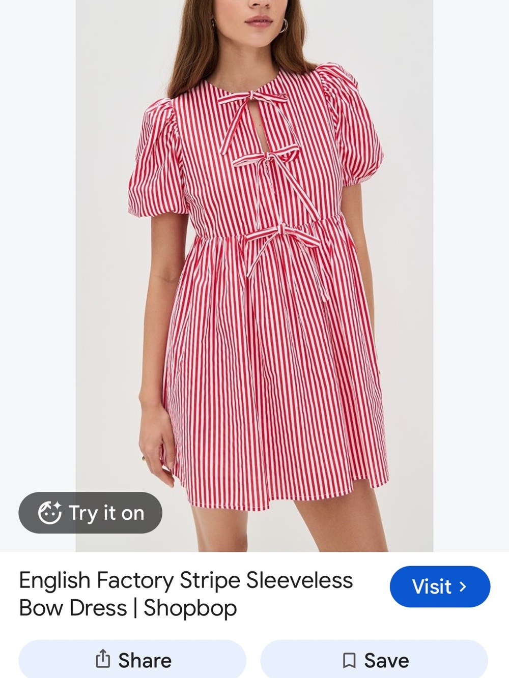 English Factory Red and White Striped Bow-Front Mini Dress